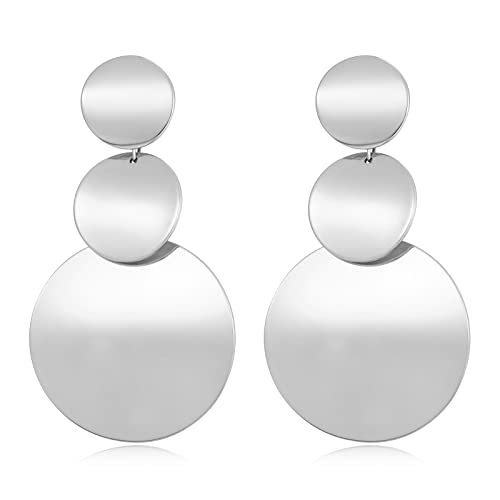 FAMARINE Silver Disc Dangle Earrings Drop Earrings For Women Fashion Bid Silver Earrings Gift