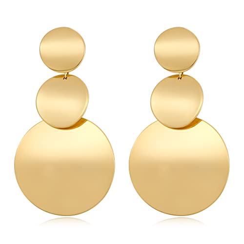 FAMARINE Gold Disc Dangle Earrings Drop Earrings For Women Fashion Bid Gold Earrings Gift
