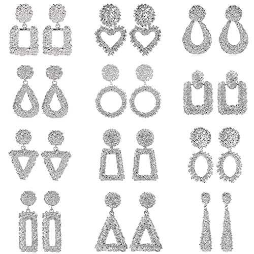 12 pairs gold statement earrings for women (silver)