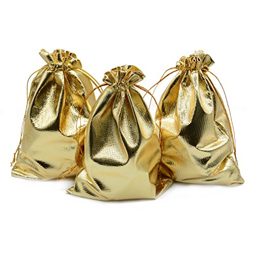 BEAVOING Pack of 100 3.54"x4.72" Heavy Duty Gold Drawstring Organza Jewelry Pouches Wedding Party Christmas Favor Gift Candy Chocolate Bags (Gold, 3.54"x4.72")