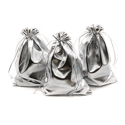 BEAVOING Pack of 100 3.54"x4.72" Heavy Duty Gold Drawstring Organza Jewelry Pouches Wedding Party Christmas Favor Gift Candy Chocolate Bags (Silver, 3.54"x4.72")